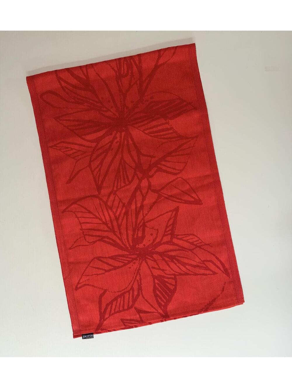 Jokipiin Pellava Finland Table Runner Orange Red Flower 50 Linen 50 Cotton